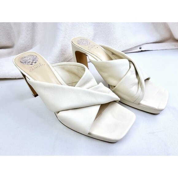 Vince Camuto Size 12 Women Elmindi Slip On Cross Strap Leather Cream Color Heels - Picture 8 of 14